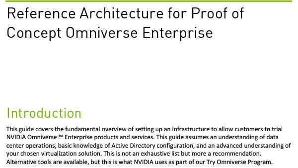 Reference Architecture for Proof of Concept Omniverse Enterprise